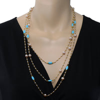 Mimi Milano Nagai 18K Rose Gold, Turquoise and Cultured Pearl Station Necklace C102AVT - THE SOLIST - Mimi Milano