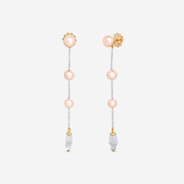 Mimi Milano Nagai 18K White & Yellow Gold, Orange Pearl & Sky Blue Topaz Drop Earrings O055A05 - THE SOLIST - Mimi Milano