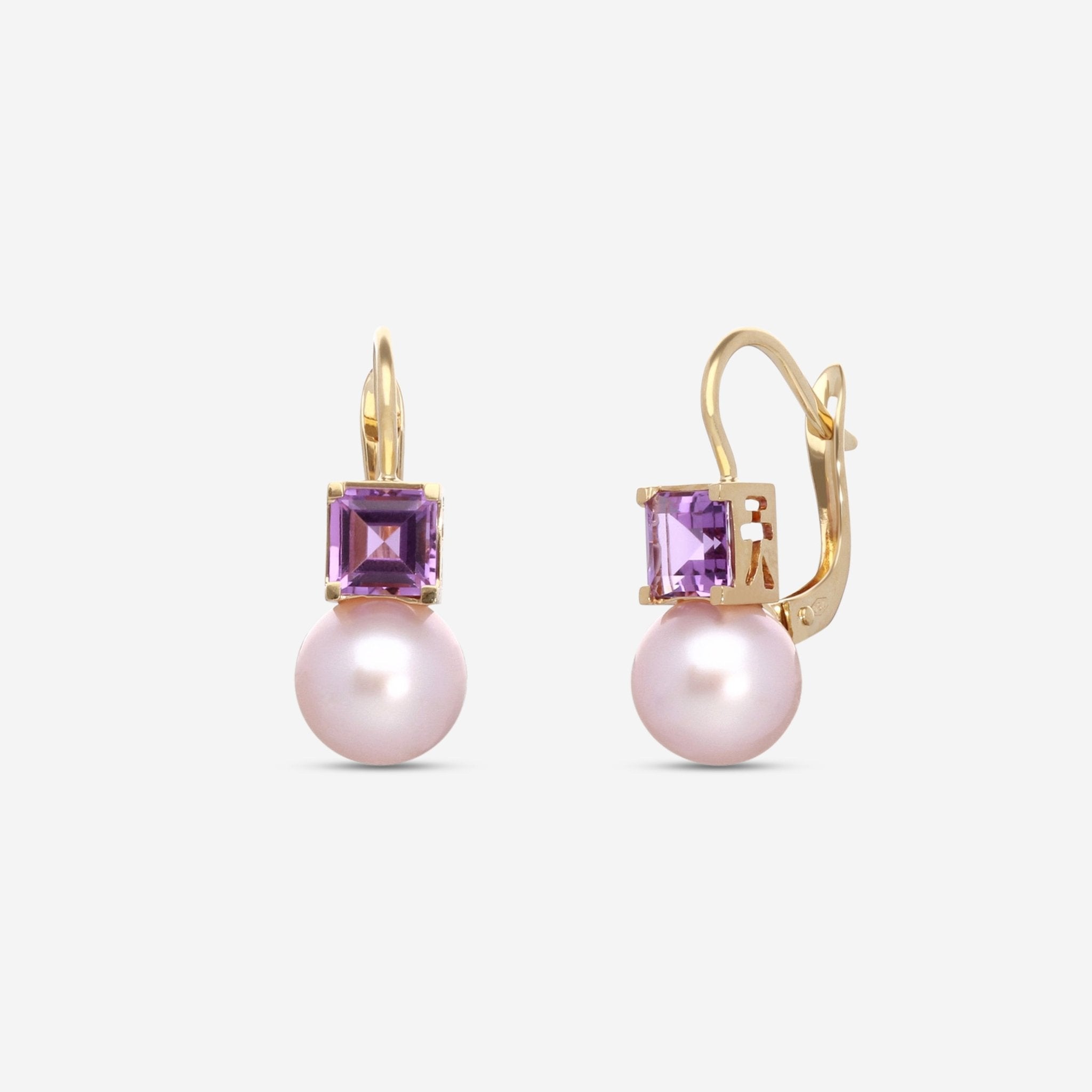 Mimi Milano Punto 18K Yellow Gold, Amethyst & Pearl Drop Earrings O003A02 - THE SOLIST - Mimi Milano