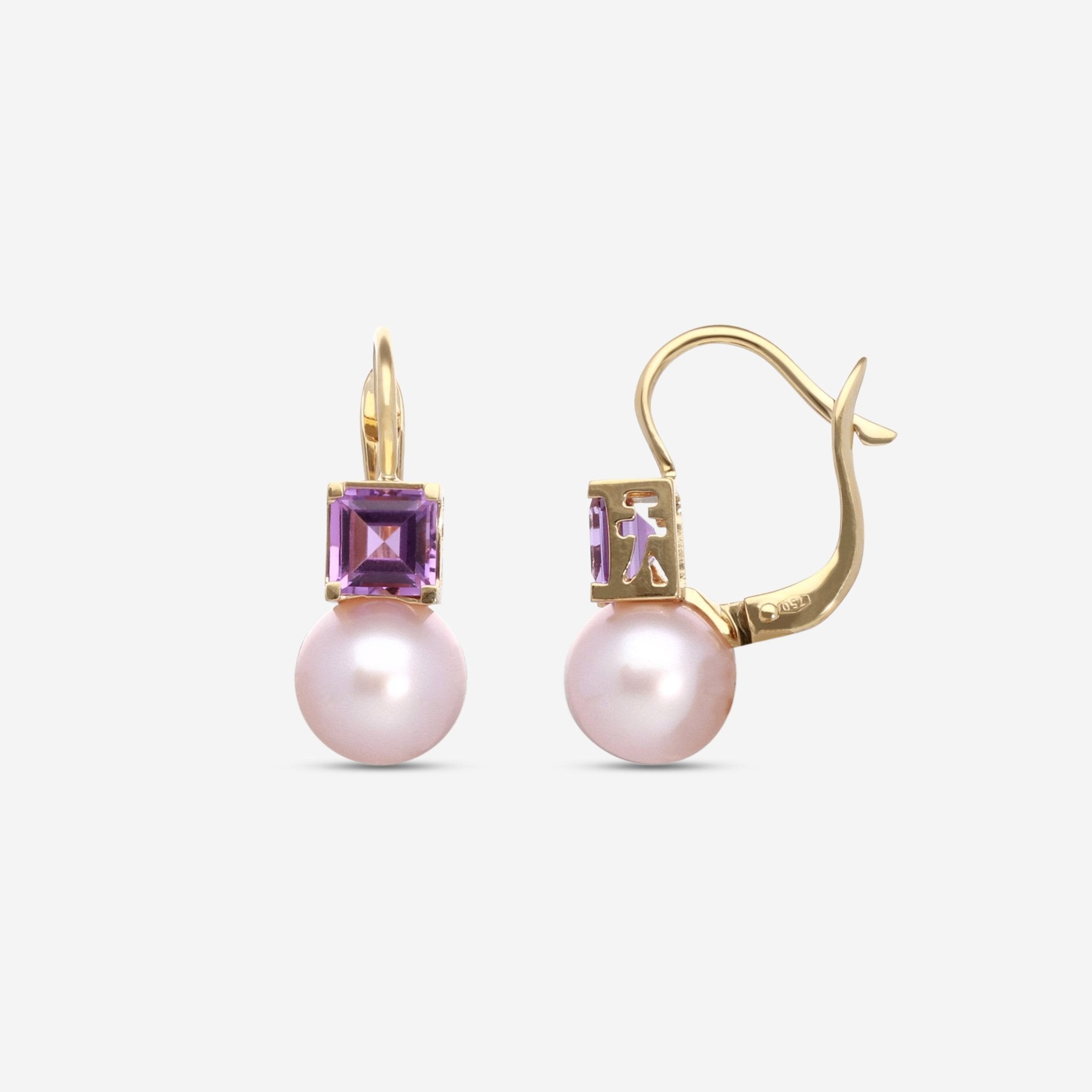 Mimi Milano Punto 18K Yellow Gold, Amethyst & Pearl Drop Earrings O003A02 - THE SOLIST - Mimi Milano