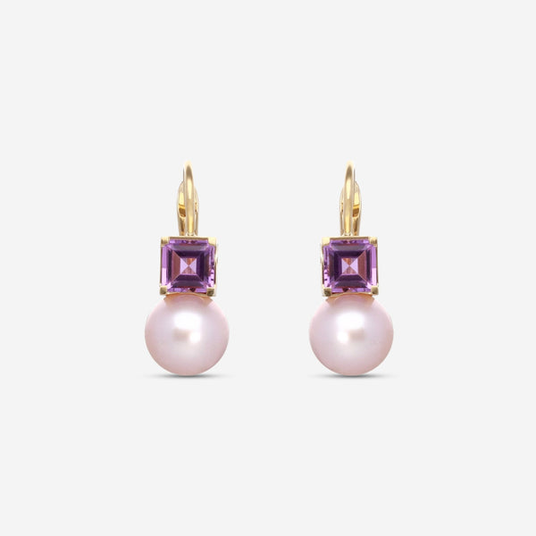 Mimi Milano Punto 18K Yellow Gold, Amethyst & Pearl Drop Earrings O003A02 - THE SOLIST - Mimi Milano