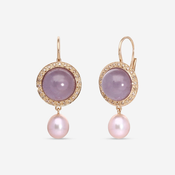 Mimi Milano Shan Teki 18K Yellow Gold, Blue Chalcedony, Diamond & Pearl Drop Earrings O150R120B - THE SOLIST - Mimi Milano