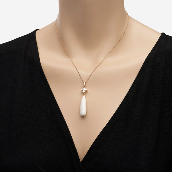 Mimi Milano Shan - Teki Fp 18K Rose Gold, White Agate and Rock Crystal Pendant Necklace P152R8A1J - THE SOLIST - Mimi Milano