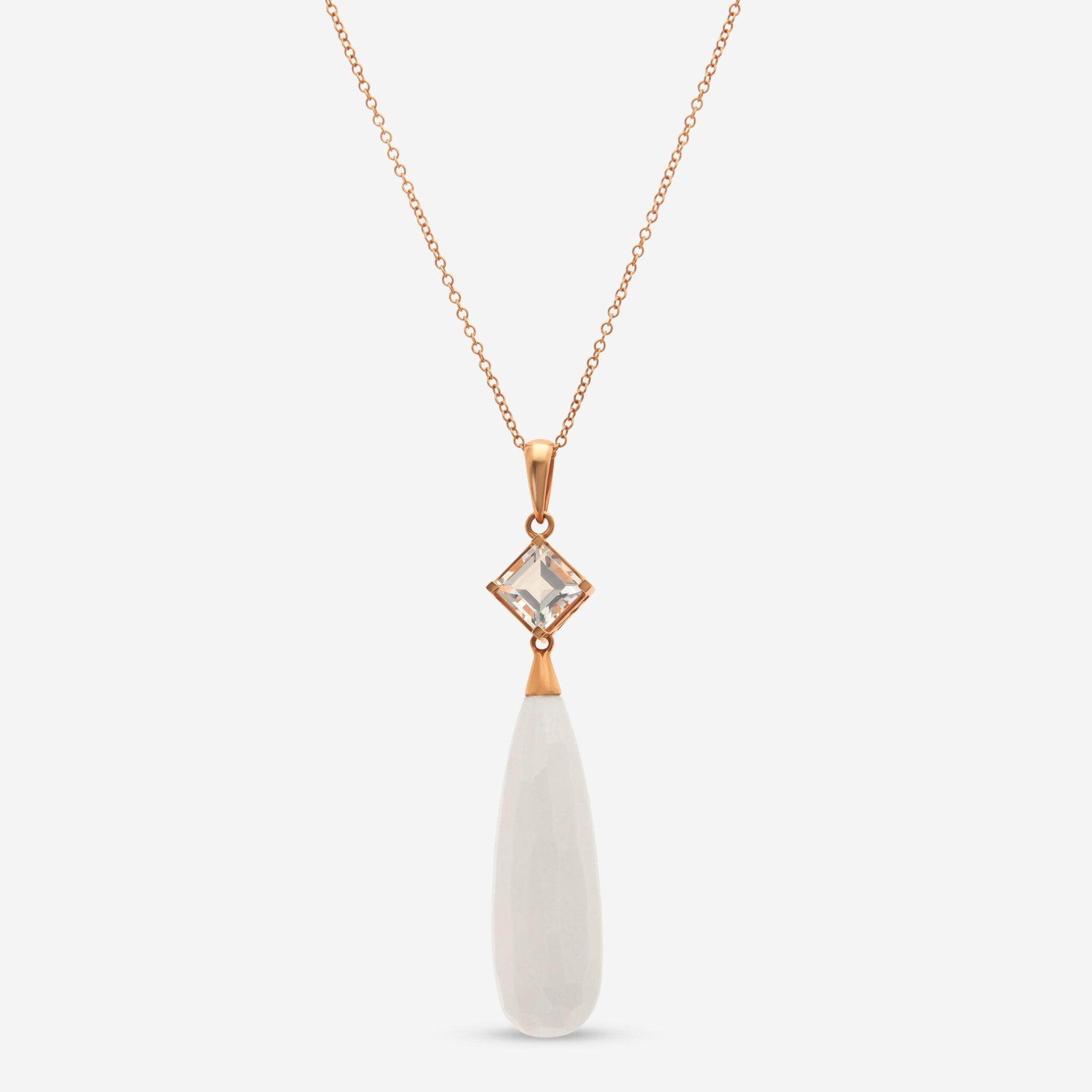 Mimi Milano Shan - Teki Fp 18K Rose Gold, White Agate and Rock Crystal Pendant Necklace P152R8A1J - THE SOLIST - Mimi Milano