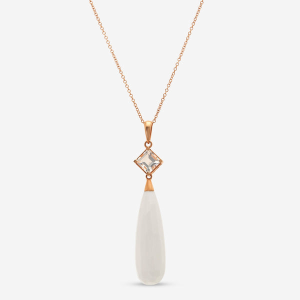 Mimi Milano Shan - Teki Fp 18K Rose Gold, White Agate and Rock Crystal Pendant Necklace P152R8A1J - THE SOLIST - Mimi Milano