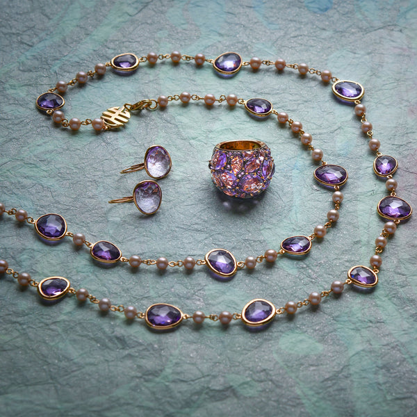 Mimi Milano Talita 18K Rose Gold, Amethyst and Pearl Strand Necklace C326R3A - THE SOLIST - Mimi Milano