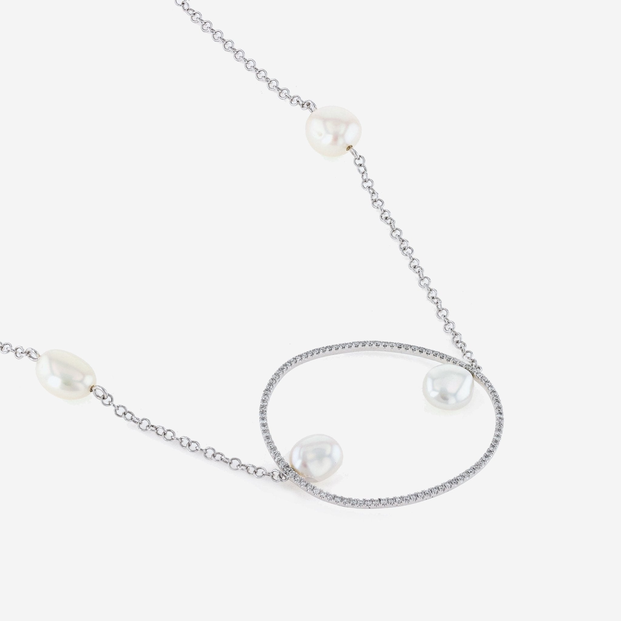 Mimi Milano Victoria 18K White Gold, Pearl and Diamond 0.65ct. tw. Station Necklace C584C1B - THE SOLIST - Mimi Milano