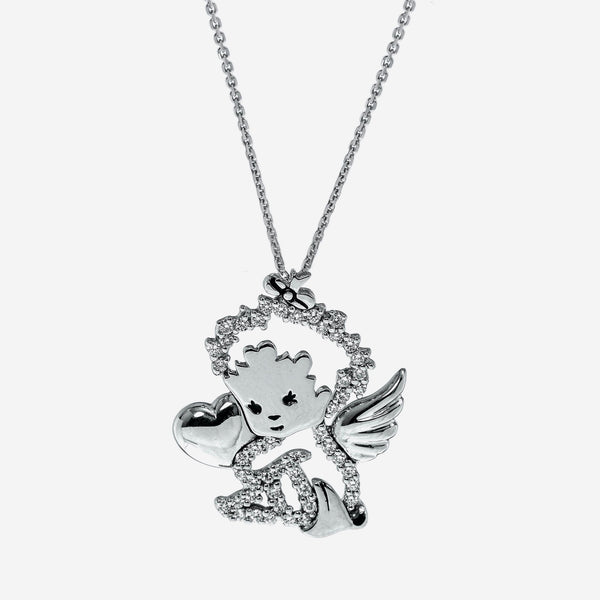 Minu by Giovanni Ferraris 18K White Gold 0.29ct. tw. Diamond Angel, Polished Heart and Wings Pendant Necklace CL1667BB - L - THE SOLIST - Minu by Giovanni Ferraris