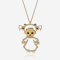 Minu by Giovanni Ferraris 18K Yellow Gold 0.28ct. tw. Diamond Girl, Pigtails Pendant Necklace CL1669DR - L - THE SOLIST - Minu by Giovanni Ferraris