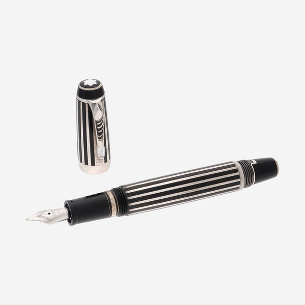 Montblanc Boheme Platinum Black & Silver Striped Fountain Pen (M) 7537 - THE SOLIST - Montblanc