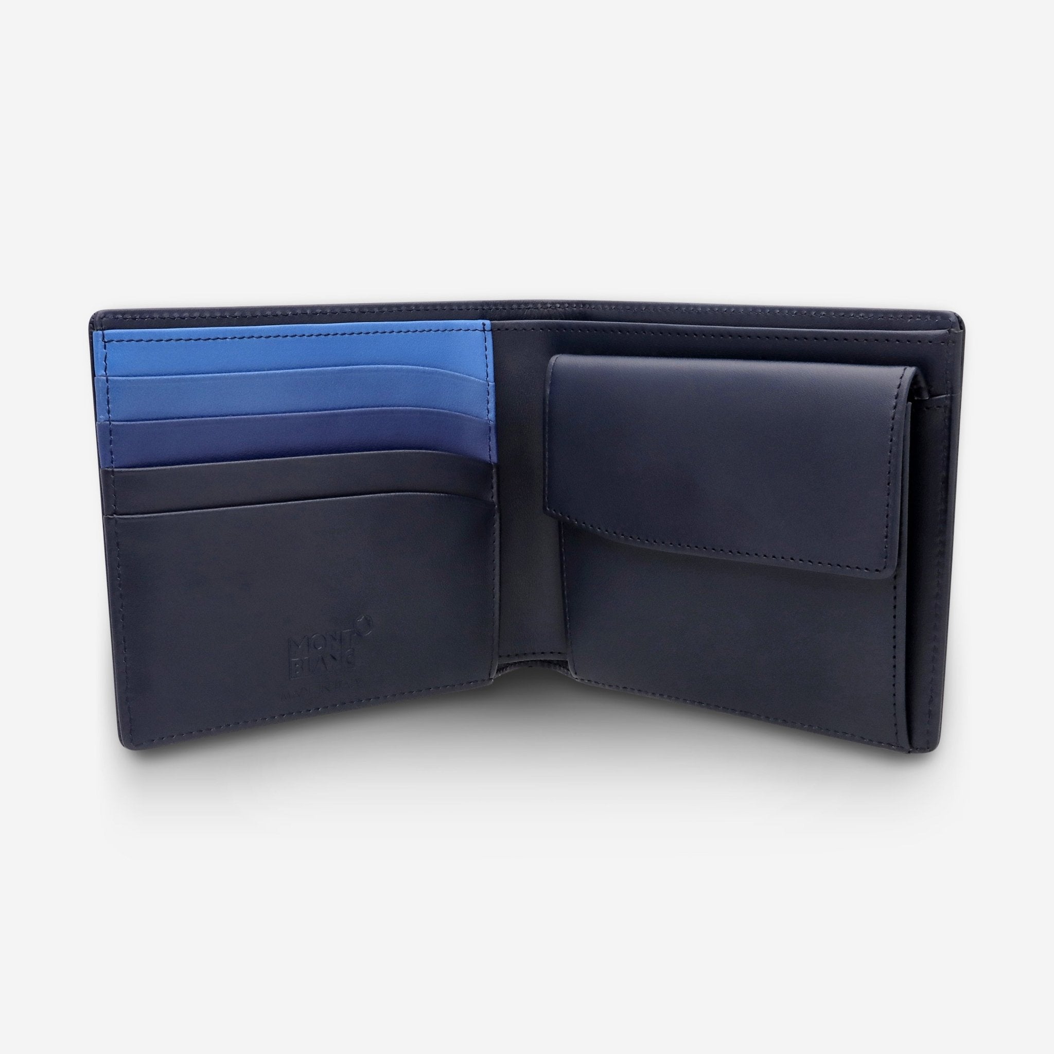 Montblanc Meisterstuck Navy Leather Wallet 4cc With Coin Case 126209 - THE SOLIST - Montblanc