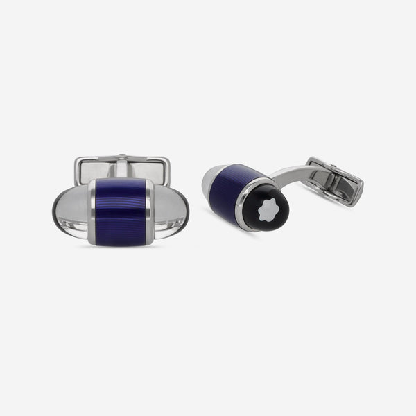 Montblanc Stainless Steel & Blue Lacquer Cufflinks 102715 - THE SOLIST - Montblanc