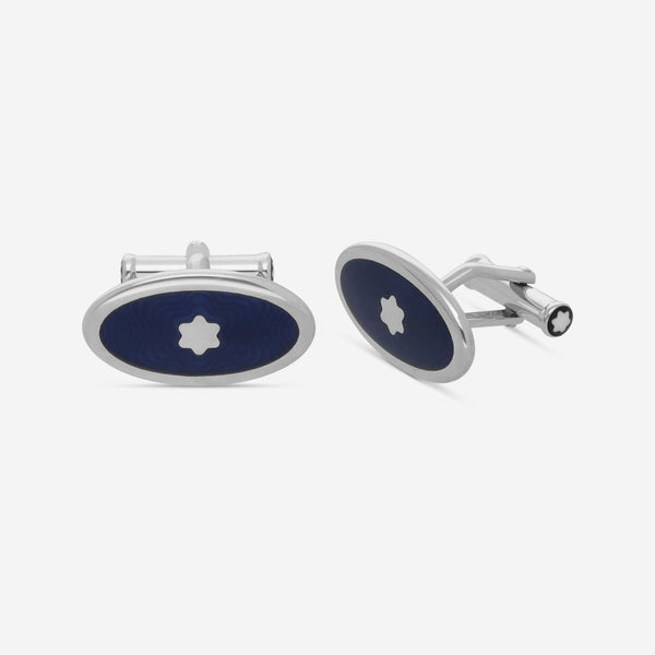 Montblanc Sterling Silver & Blue Enamel Cufflinks 105882 - THE SOLIST - Montblanc