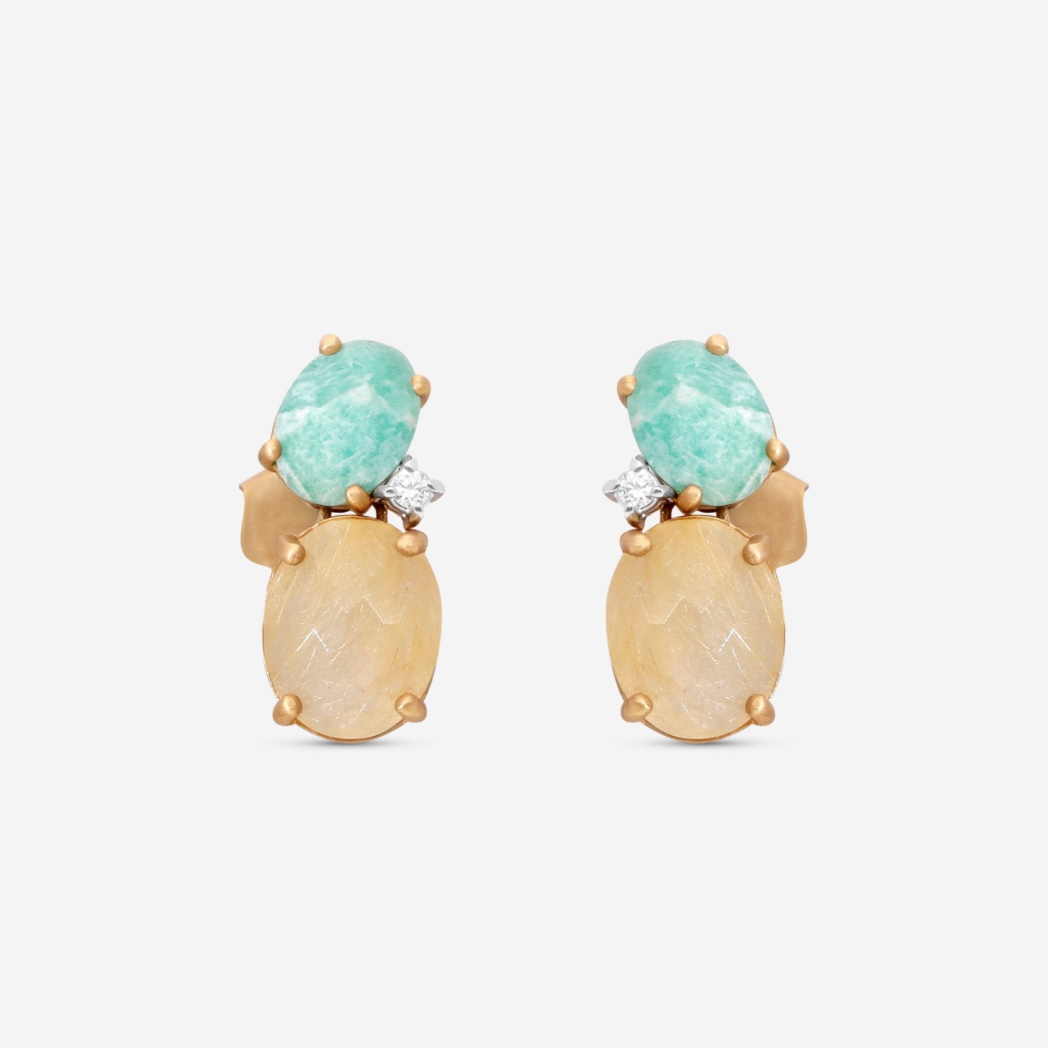 Nanis Ipanema 18K Yellow Gold Diamond & Rutile Quartz Stud Earrings OS2 - 576 - THE SOLIST - Nanis