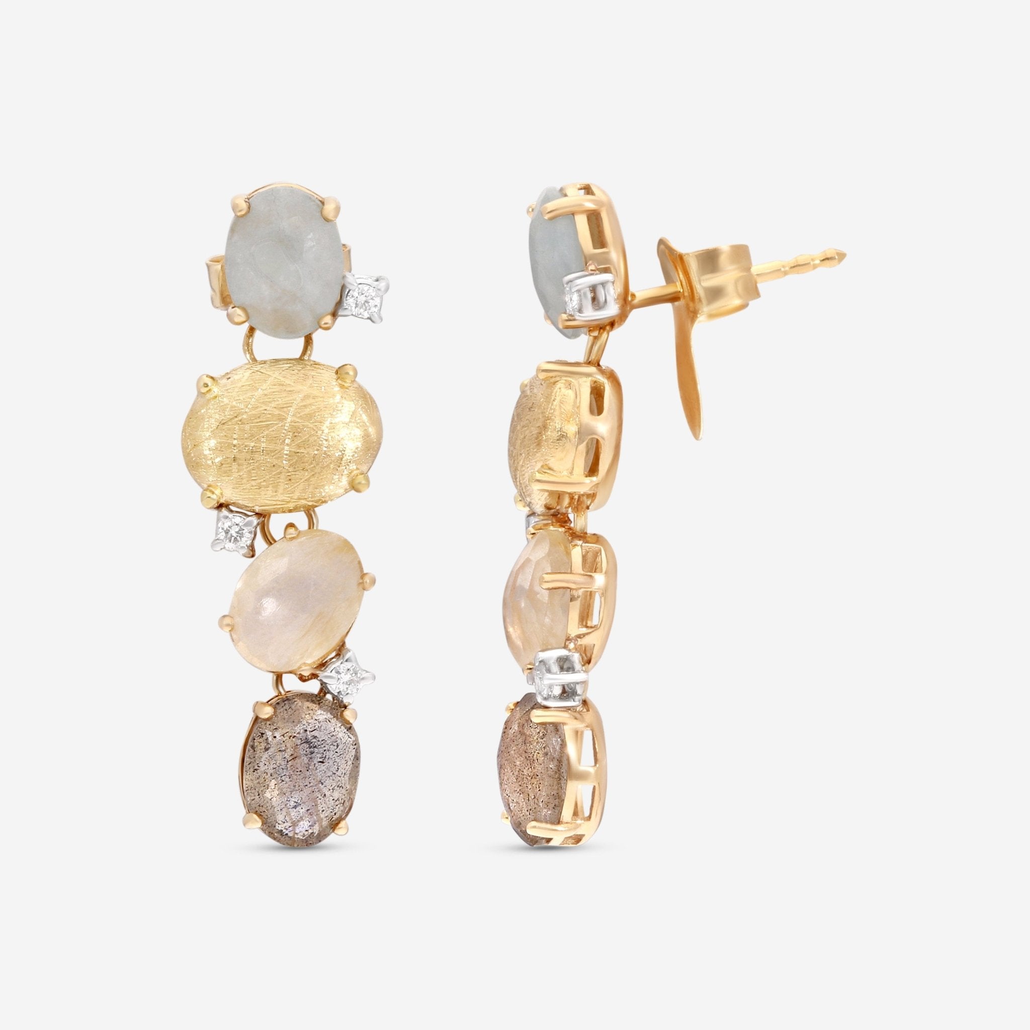 Nanis Ipanema 18K Yellow Gold Milky Aquamarine & Diamond Drop Earrings OS1 - 577 - THE SOLIST - Nanis