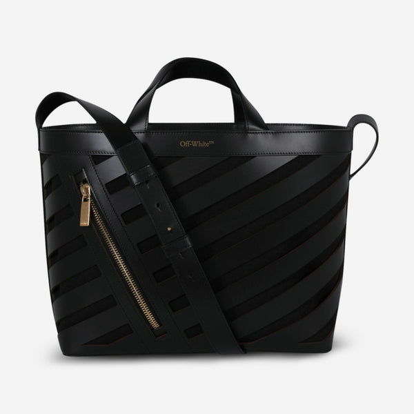 Off - White Small Cut - Out Diag Black Leather Women's Tote Bag NA212F23 - LEA001 - 1000 - 00002 - NS - THE SOLIST - Off - White