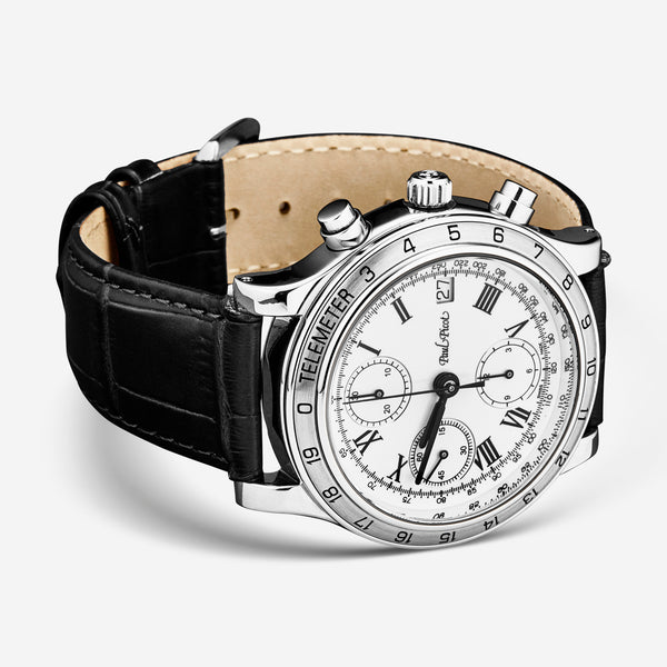 Paul Picot Telemeter Chronograph White Dial Black Leather Strap Men's Automatic Watch P7004A20.113