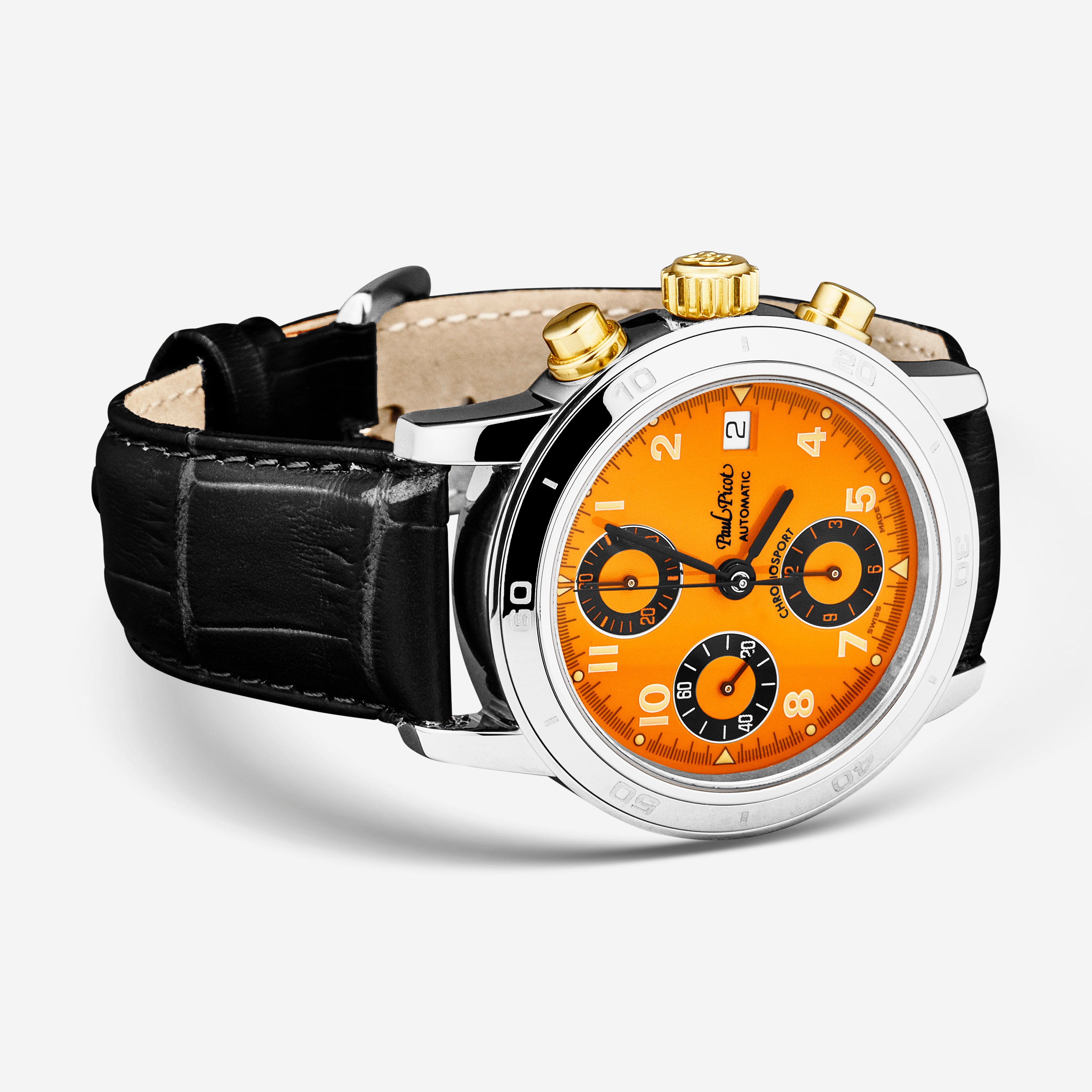 Paul Picot Chronosport Chronograph Orange Dial Men's Automatic Watch P7033.20A.935