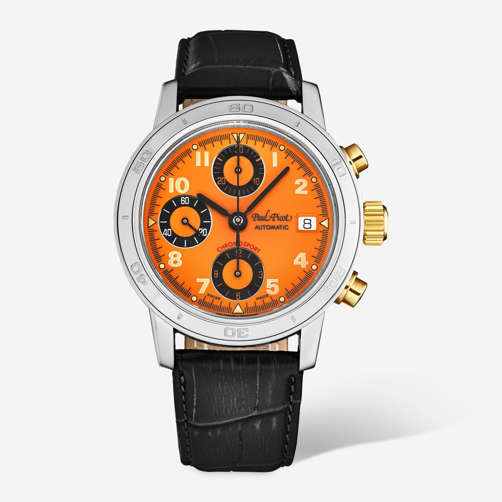 Paul Picot Chronosport Chronograph Orange Dial Men's Automatic Watch P7033.20A.935 - THE SOLIST - Paul Picot