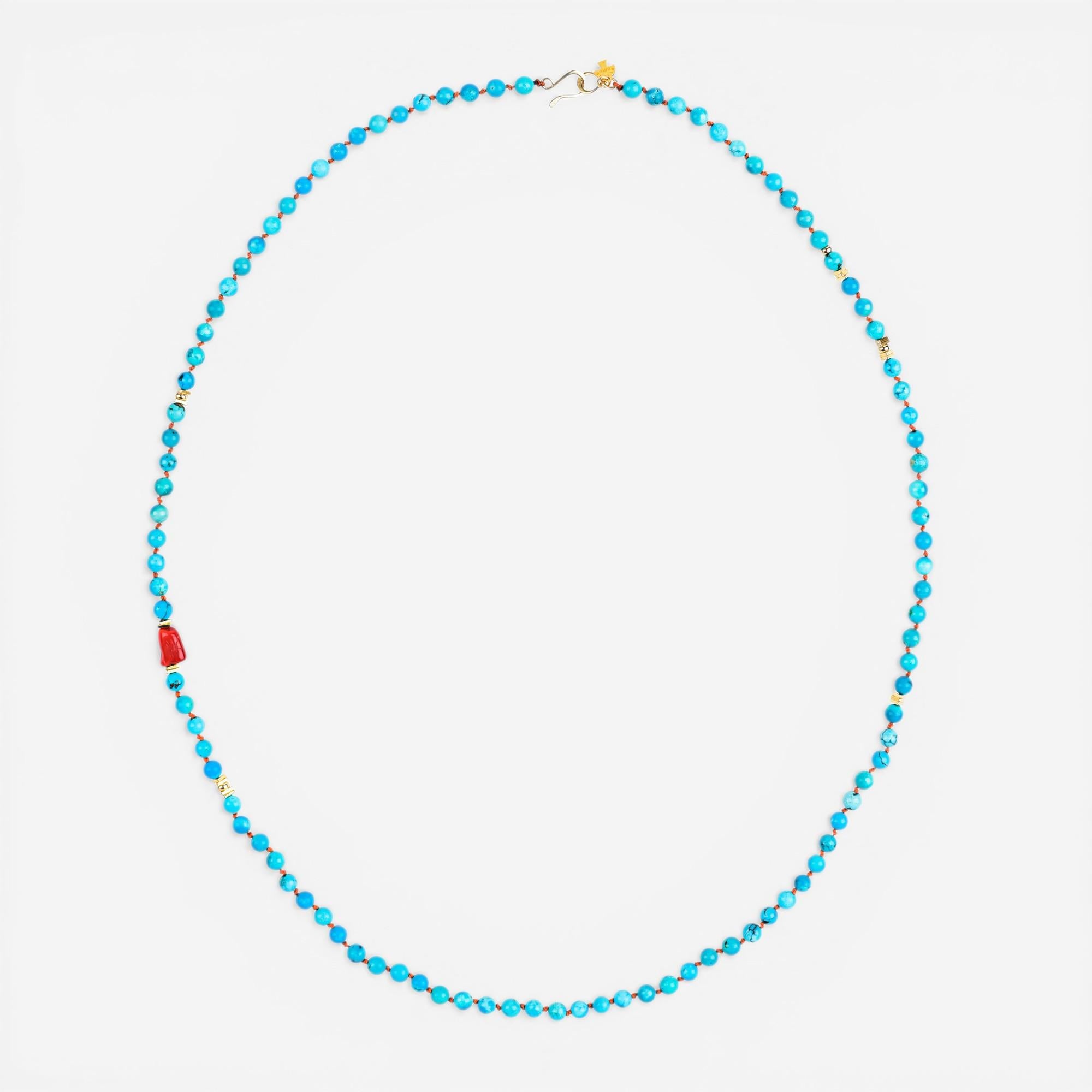 Peyote Bird Designs Ritual 14K Yellow Gold Turquoise & Coral Necklace PB23N42