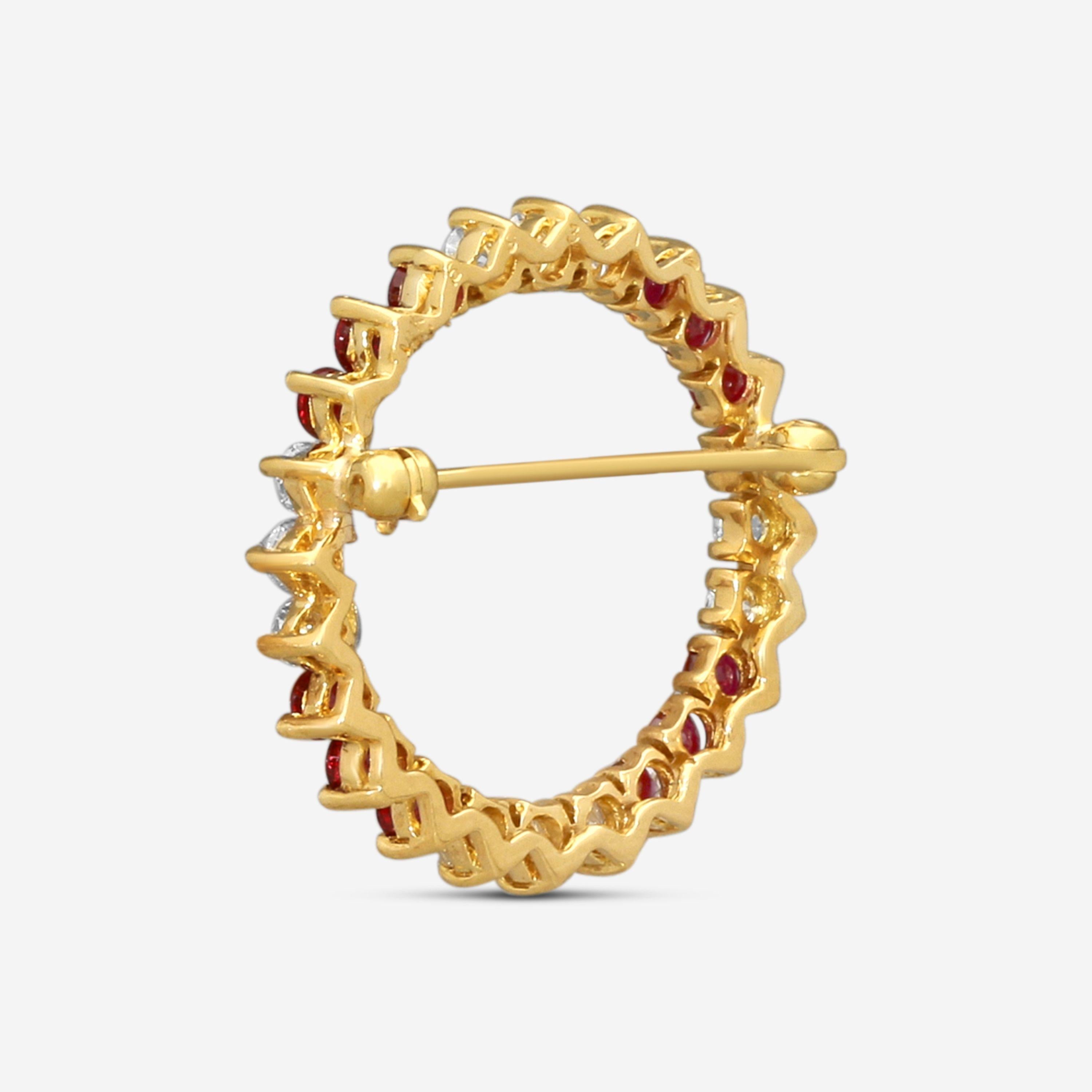 Suna 18K Yellow Gold Diamond & Ruby Circle Pin P7139RY