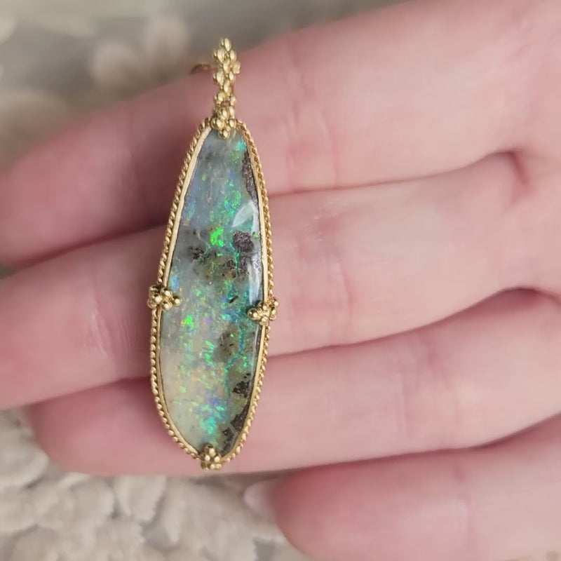 Amáli One of a Kind 18K Yellow Gold Boulder Opal Pendant Necklace N-2409-BOP