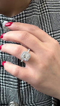 Diana M. Jewels Emerald Cut Halo Platinum Diamond Engagement Ring Sz. 6 EM466