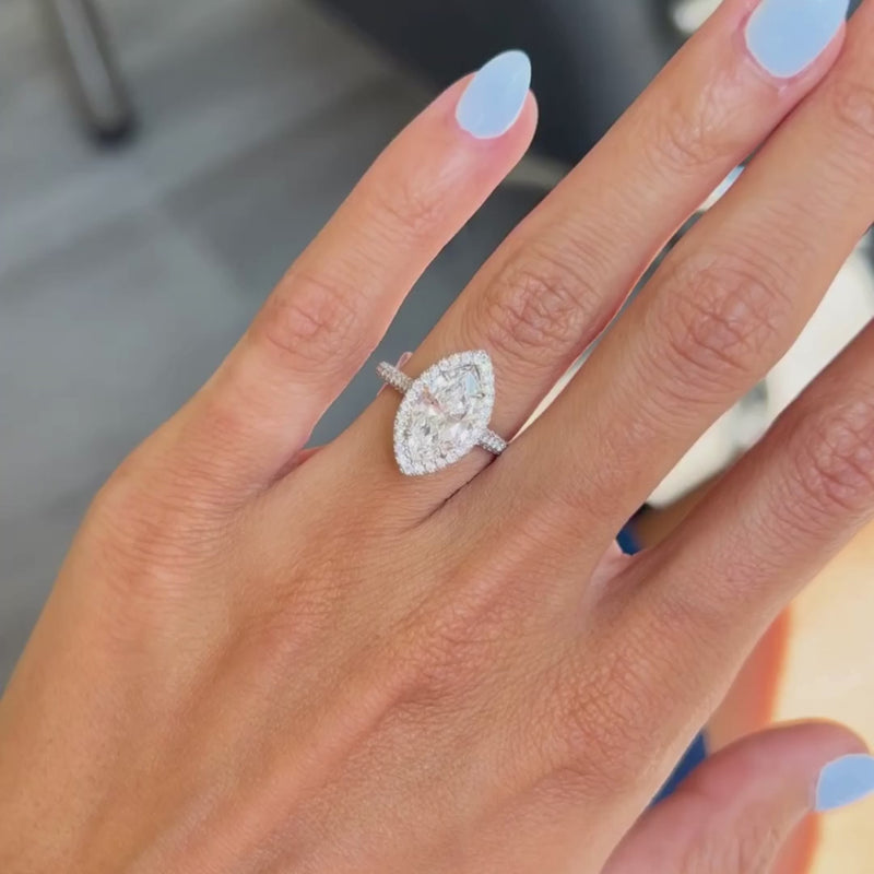 Diana M. Jewels Marquise Cut Halo Platinum Diamond Engagement Ring Sz. 6 MQ370