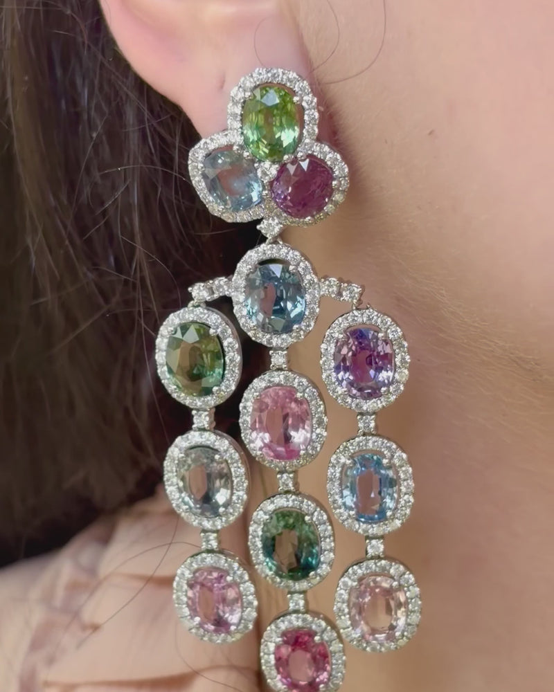 Diana M. Jewels 18K White Gold Sapphire & Diamond Chandelier Earrings CSE242