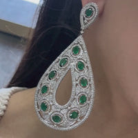 Diana M. Jewels 18K White Gold Emerald & Diamond Teardrop Drop Earrings R14038EM