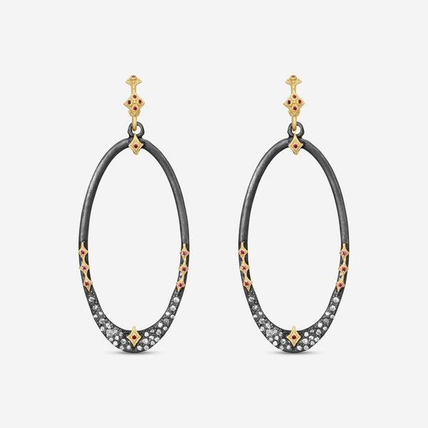 Armenta 18K Yellow Gold & Sterling Silver Ruby & Diamond Oval Hoop Earrings 2037