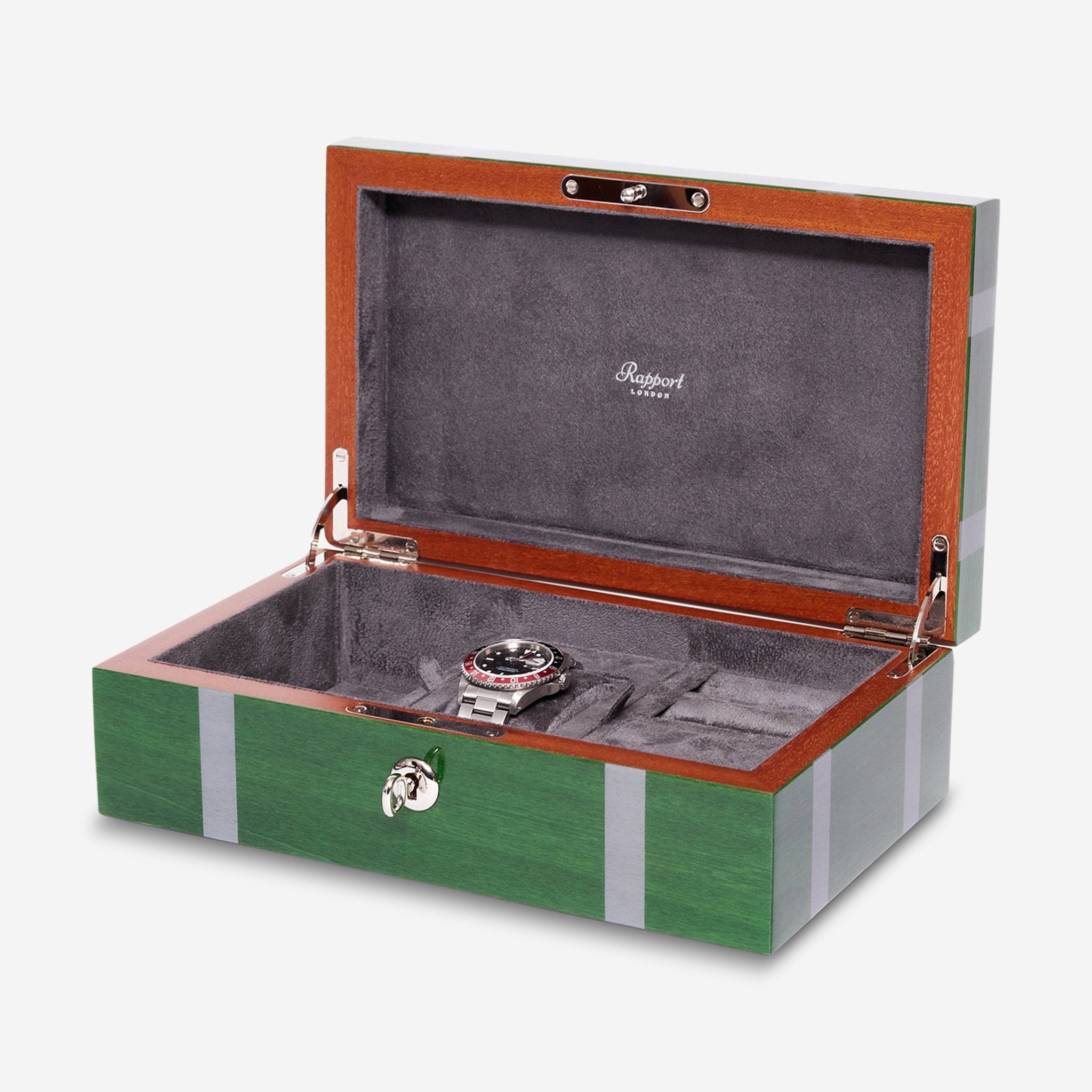 Rapport London Carnaby Green Wooden Watch and Jewellery Box J168 - THE SOLIST - Rapport