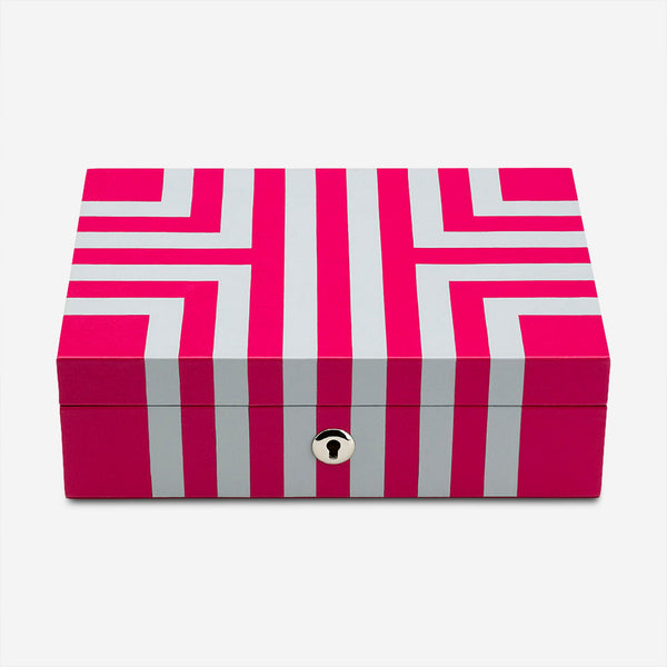 Rapport London Maze Dark Pink & Grey Premium Leather Jewellery Box J143 - THE SOLIST - Rapport