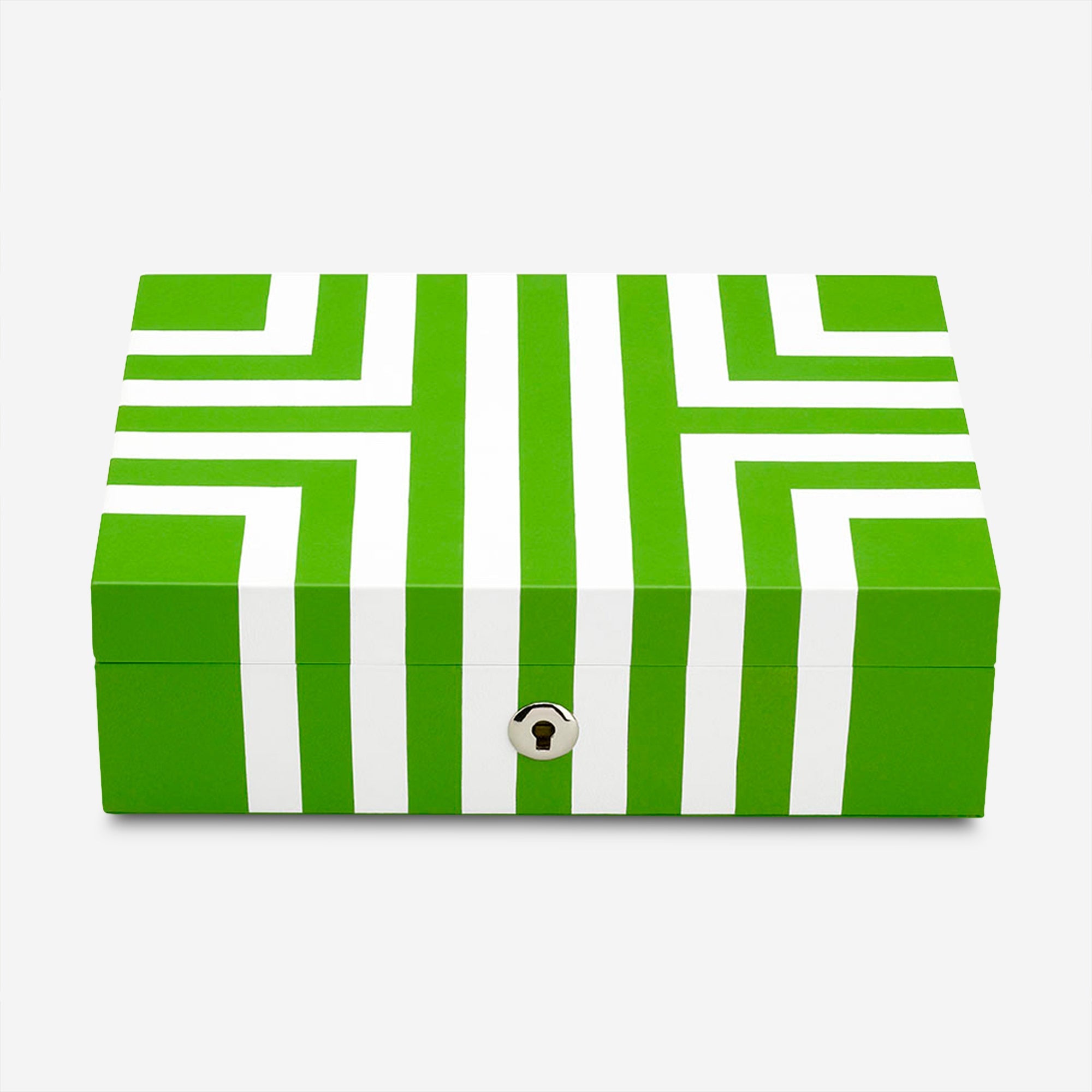 Rapport London Maze Lime Green & White Premium Leather Jewellery Box J140 - THE SOLIST - Rapport