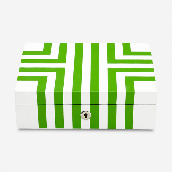 Rapport London Maze White & Lime Green Premium Leather Jewellery Box J141 - THE SOLIST - Rapport