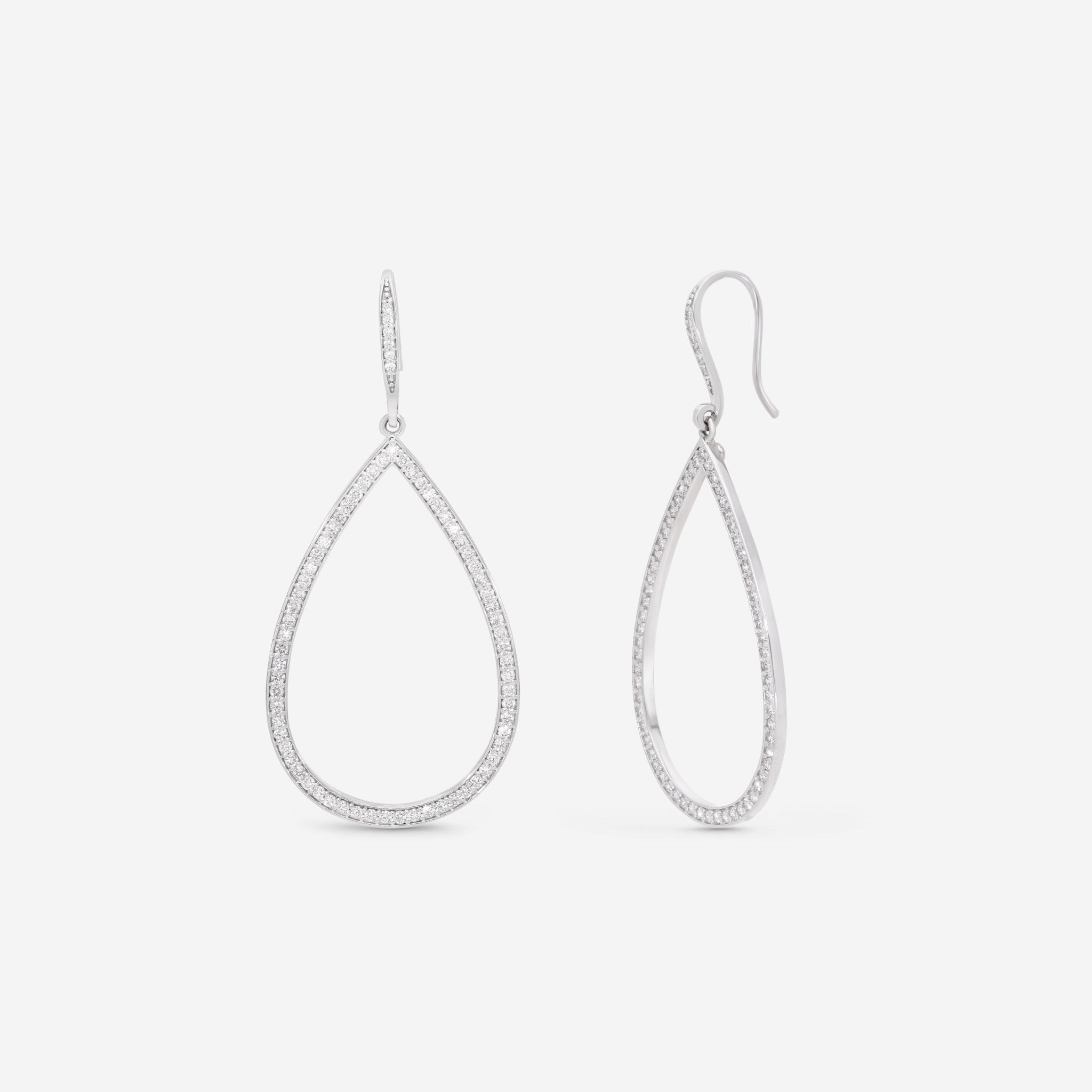 18K White Gold Diamond Open Pear Shaped Dangle Earrings 111445AWERX0