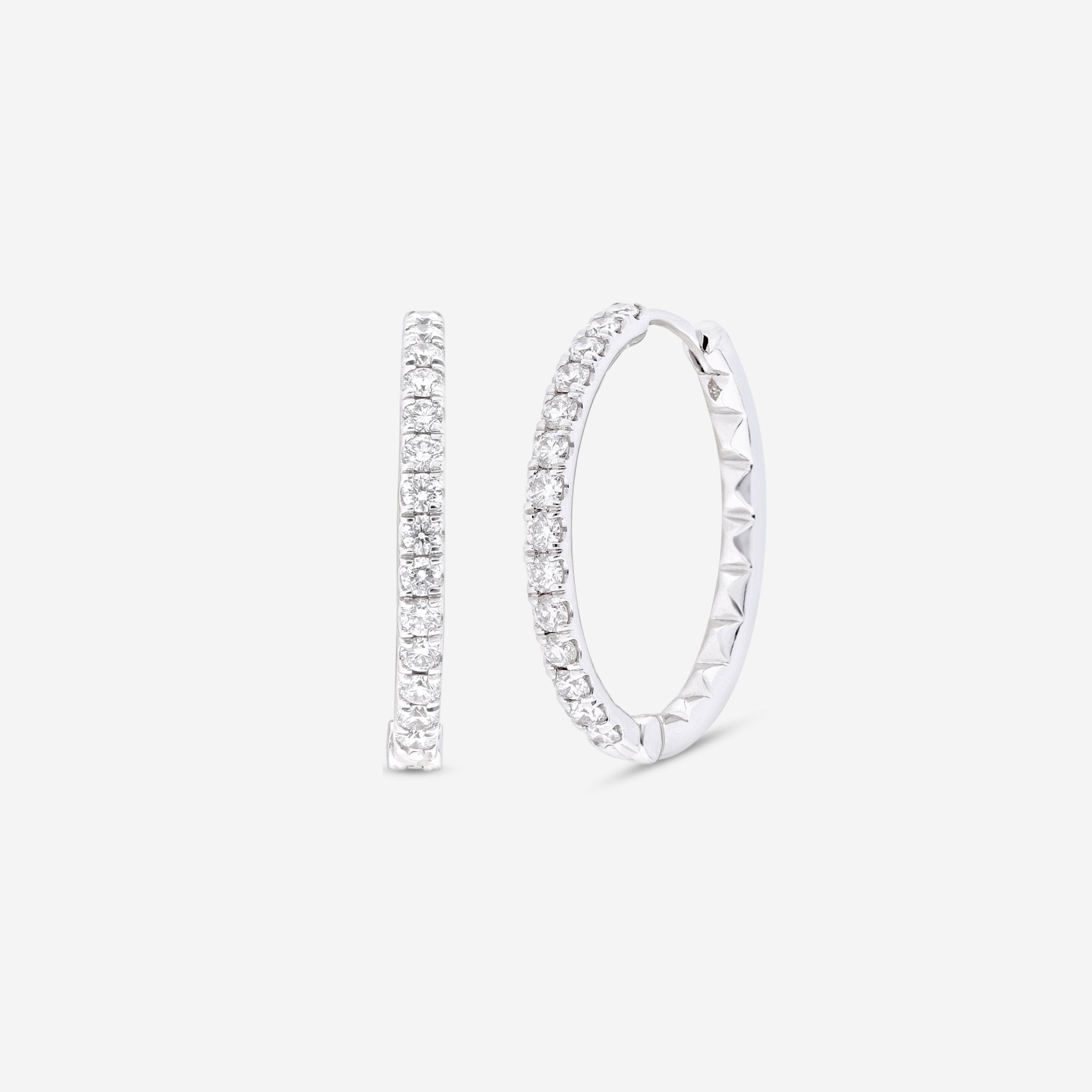 Roberto Coin 18K White Gold Diamond Pavé Hoop Earrings 000050AWERX0 - THE SOLIST - Roberto Coin