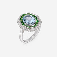 Roberto Coin 18K White Gold Green Garnet, Tsavorite 1.52 ct., Aquamarine 3.9ct., and Diamond Ring 378114AW65JX - THE SOLIST - Roberto Coin