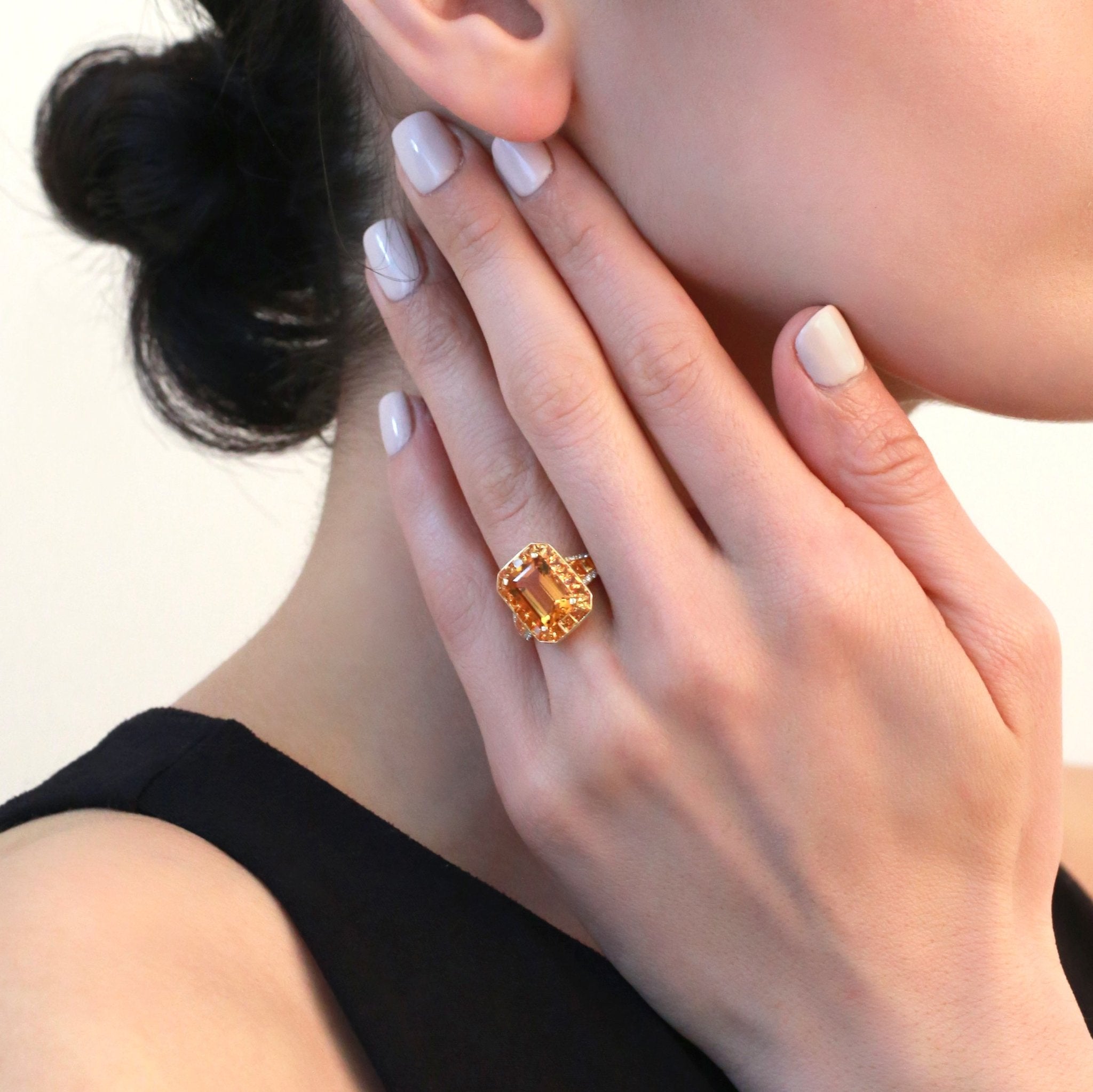 Roberto Coin 18K Yellow Gold Diamond Citrine & Sapphire Art Deco Ring 3780119AY65X - THE SOLIST - Roberto Coin