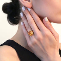 Roberto Coin 18K Yellow Gold Diamond Citrine & Sapphire Art Deco Ring 3780119AY65X - THE SOLIST - Roberto Coin