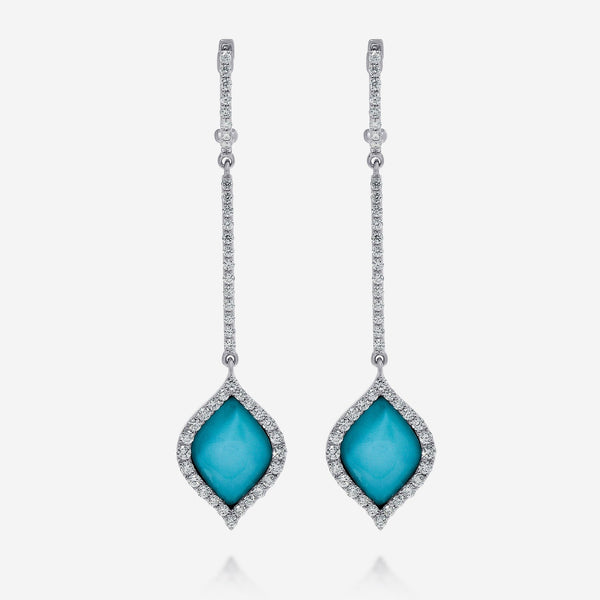 Roberto Coin Art Deco 18K Gold, Turquoise and Diamond Drop Earrings 8882003AWERJ - THE SOLIST - Roberto Coin