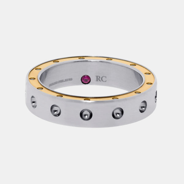 Roberto Coin Pois Moi Stainless Steel and 18k Rose Gold Band Ring Sz. 10 7771526ASH10R