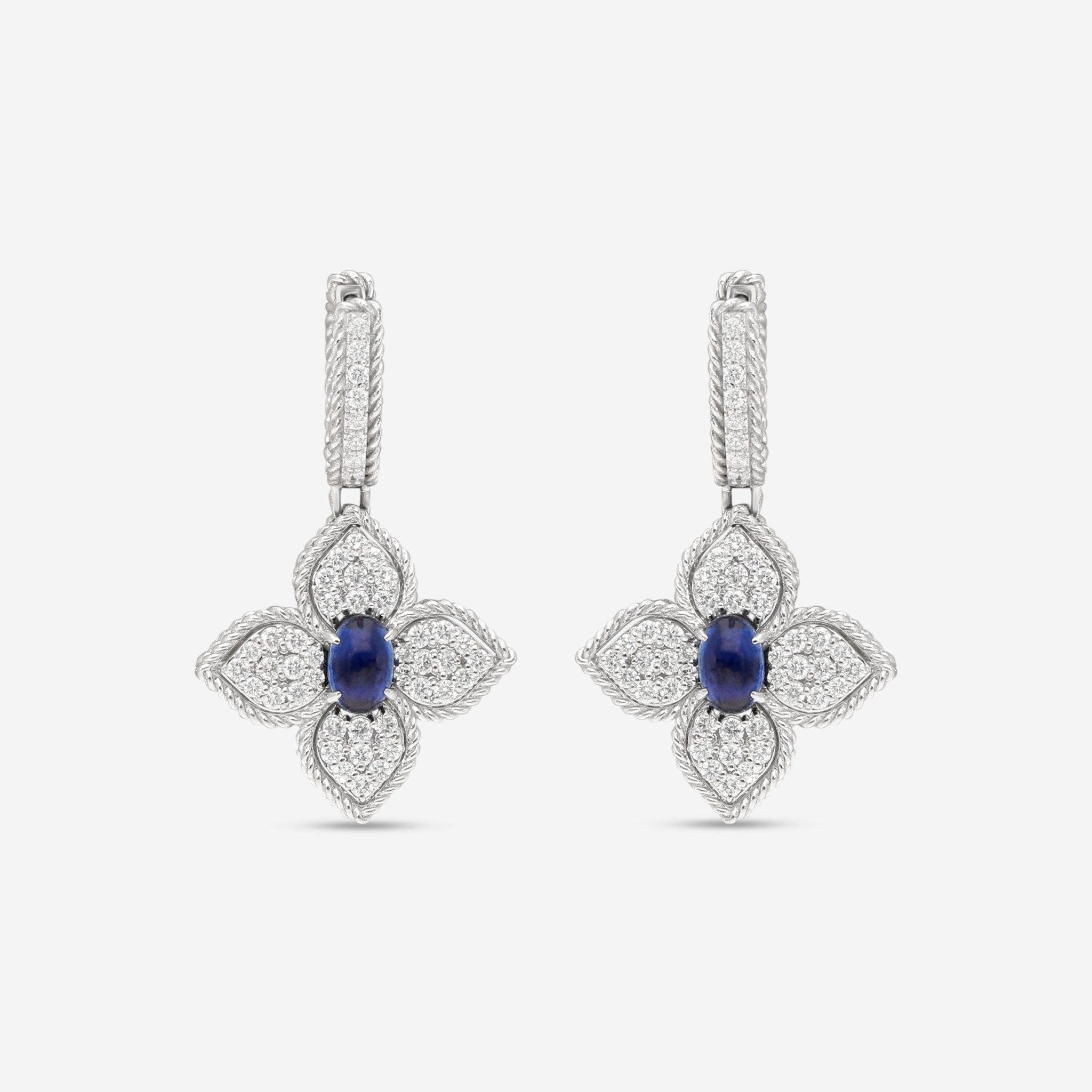 Roberto Coin Princess 18K White Gold, Diamond and Blue Sapphire Flower Earrings 7772027AWERS - THE SOLIST - Roberto Coin