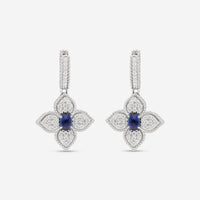 Roberto Coin Princess 18K White Gold, Diamond and Blue Sapphire Flower Earrings 7772027AWERS - THE SOLIST - Roberto Coin