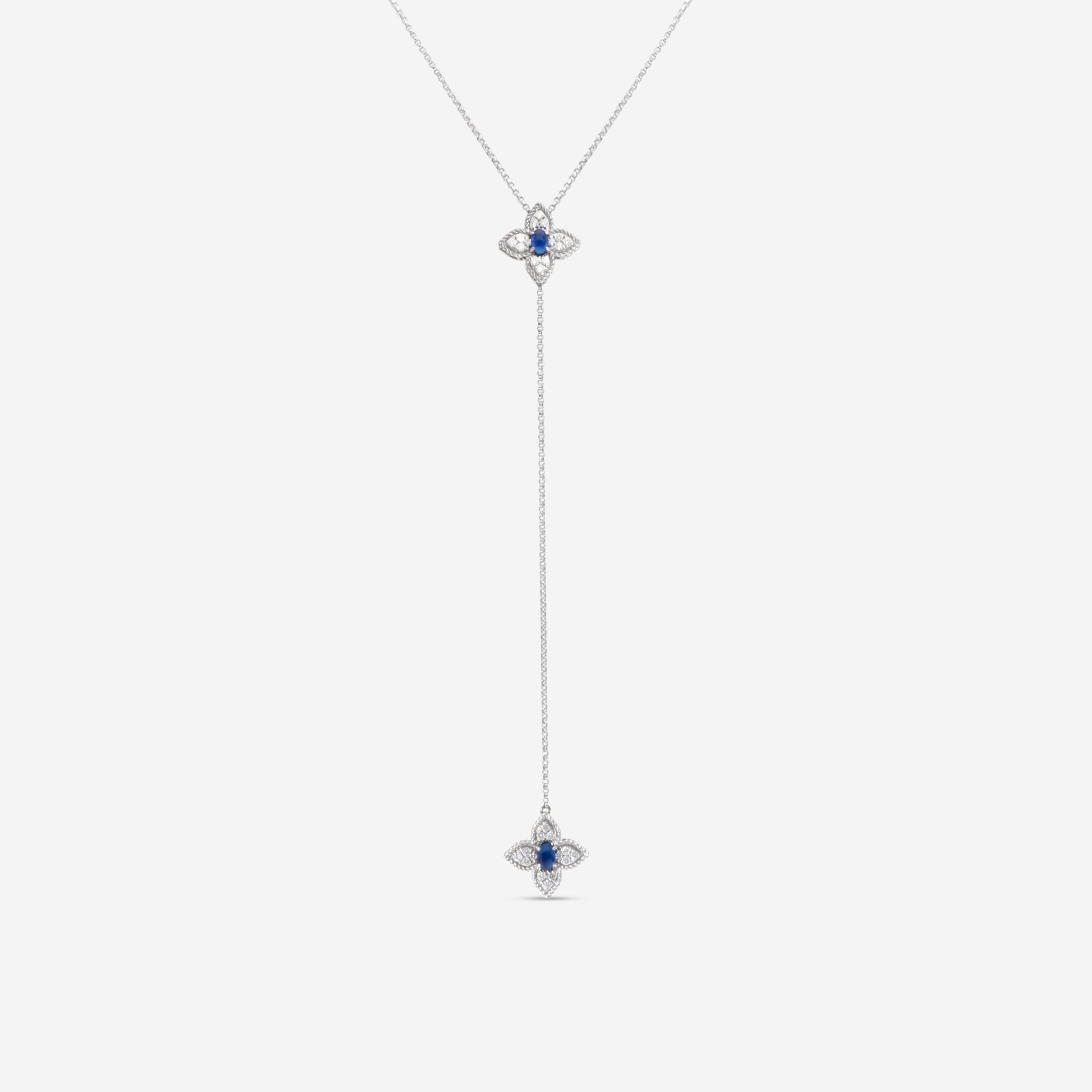 Roberto Coin Princess Flower 18K White Gold Diamond & Sapphire Lariat Necklace 7772047AWCHS - THE SOLIST - Roberto Coin