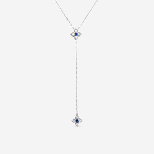 Roberto Coin Princess Flower 18K White Gold Diamond & Sapphire Lariat Necklace 7772047AWCHS - THE SOLIST - Roberto Coin