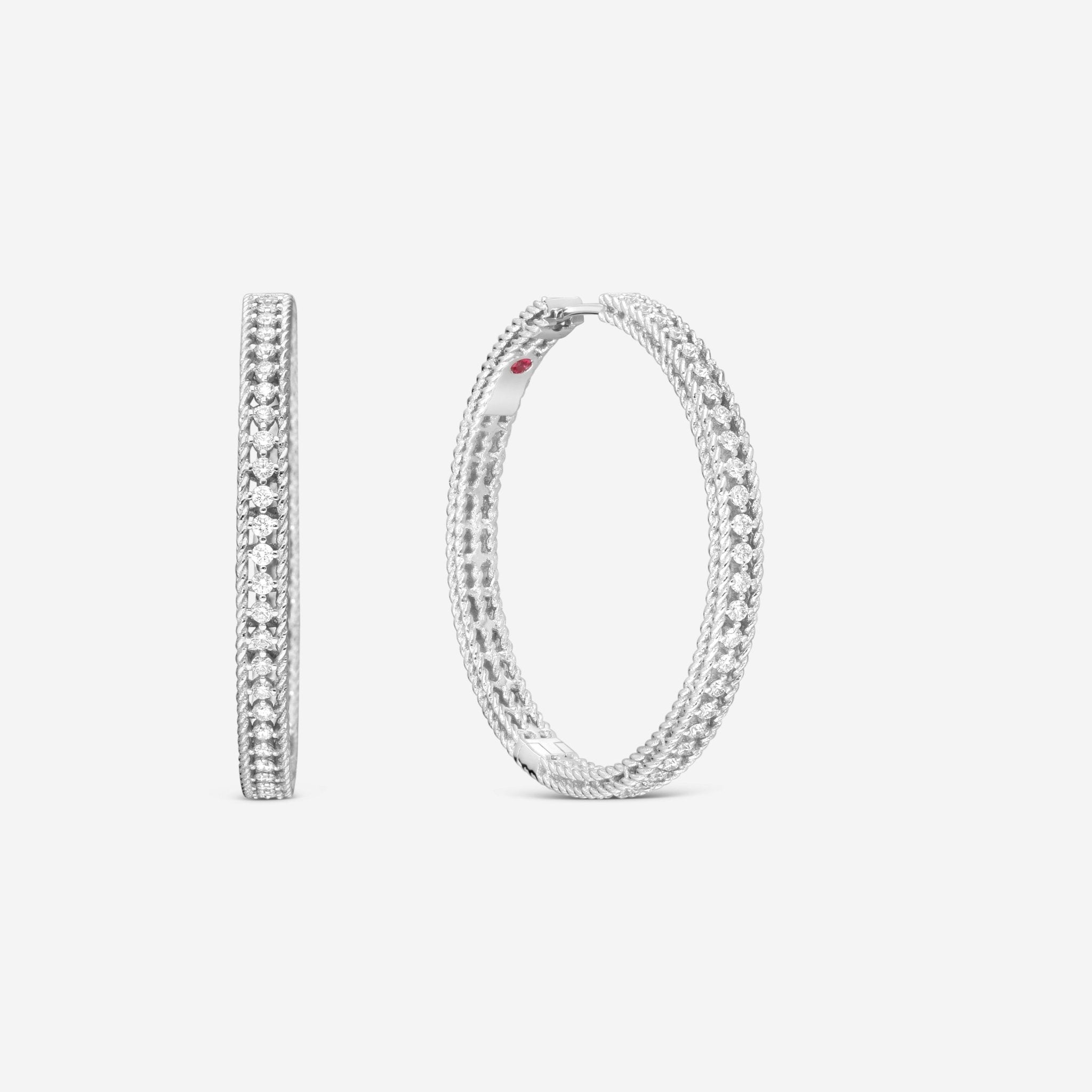 Roberto Coin Symphony Barocco 18K White Gold Diamond Hoop Earrings 7771596AWERX - THE SOLIST - Roberto Coin