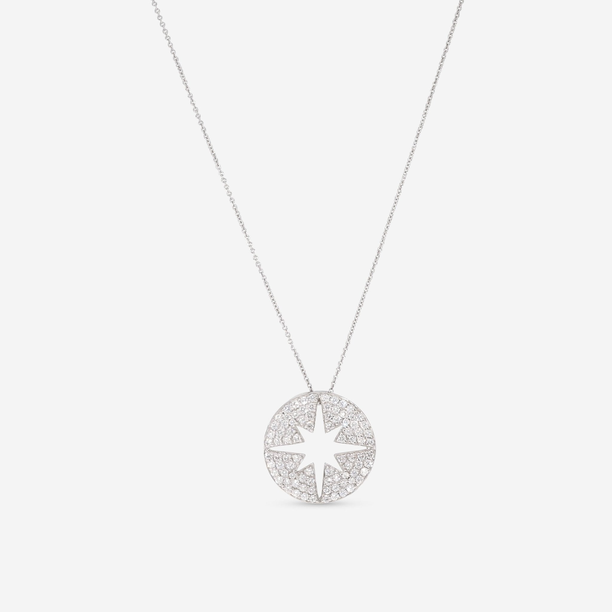 Roberto Coin Tiny Treasures 18K White Gold Star Burst Pendant Necklace 002127AWCHX0