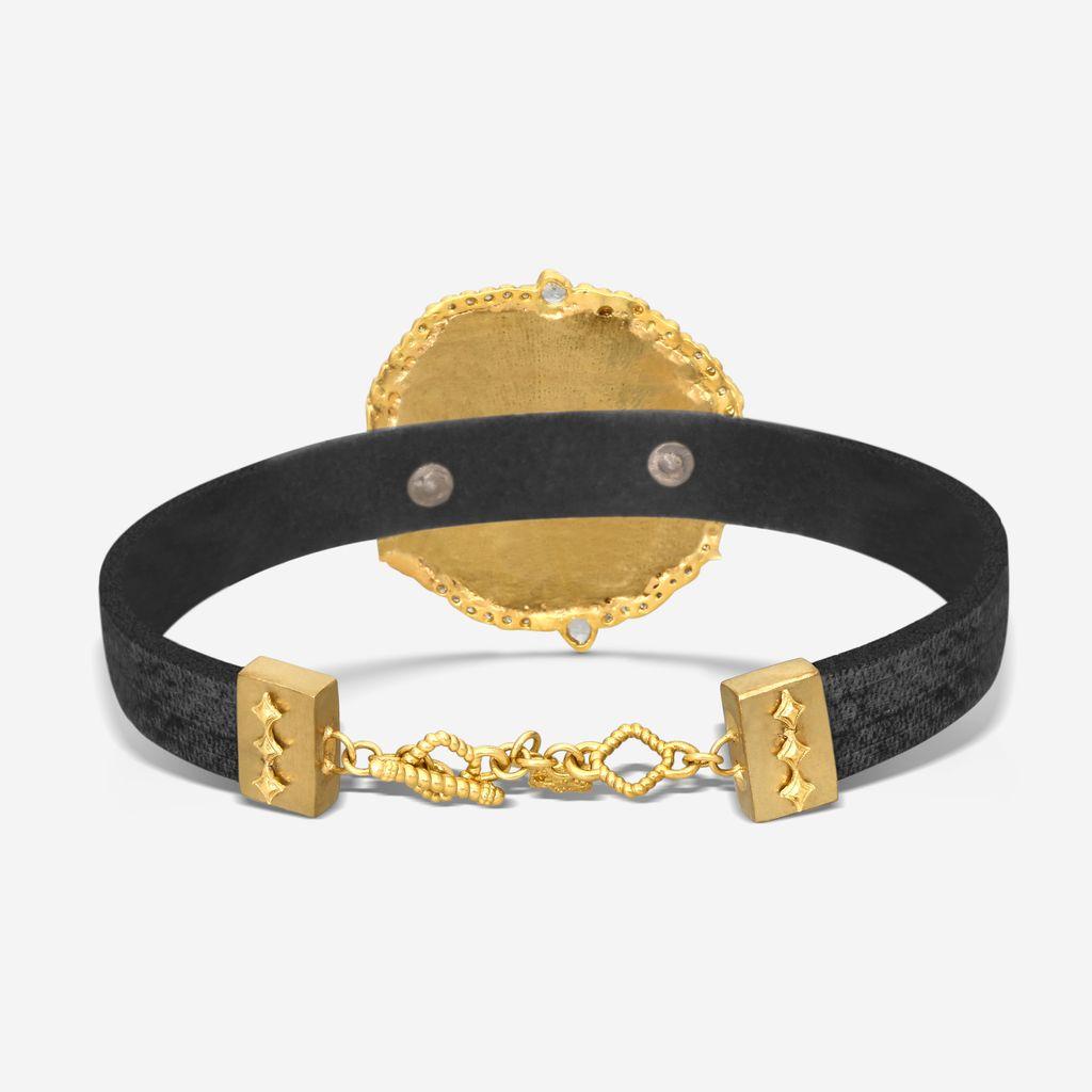 Armenta Sueno 18K Yellow Gold & Leather Diamond & White Sapphire Cuff Bracelet 1
