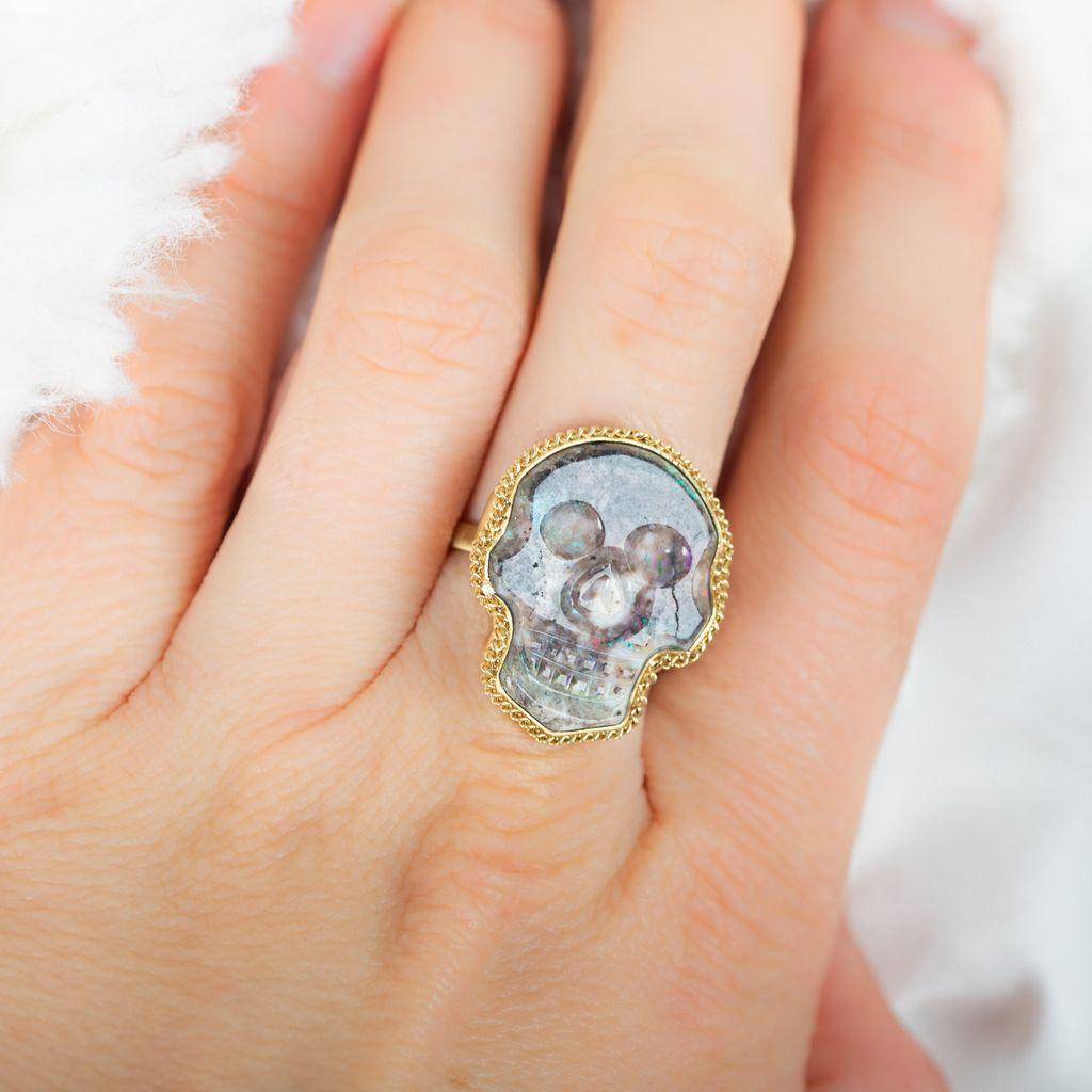 Amáli One of a Kind 18K Yellow Gold Andamooka Opal Statement Ring Sz. 7 R-2282